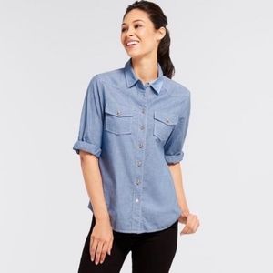 DRAPER JAMES Size 2 Blue Bird Chambray Button Down